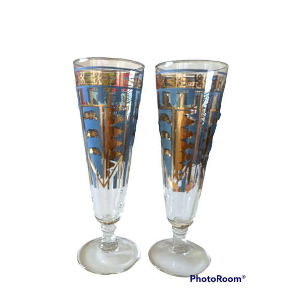 Other - Set 2 Mid Century Modern Footed Pilsner Beer Glasses MCM Vintage Barware